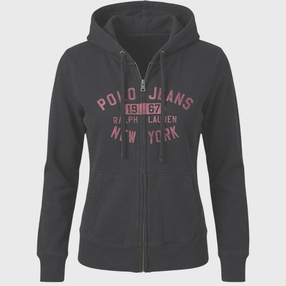 Polo Jeans Co Ralph Lauren Zip Hoodie Spellout Cotton Black XL Y2K